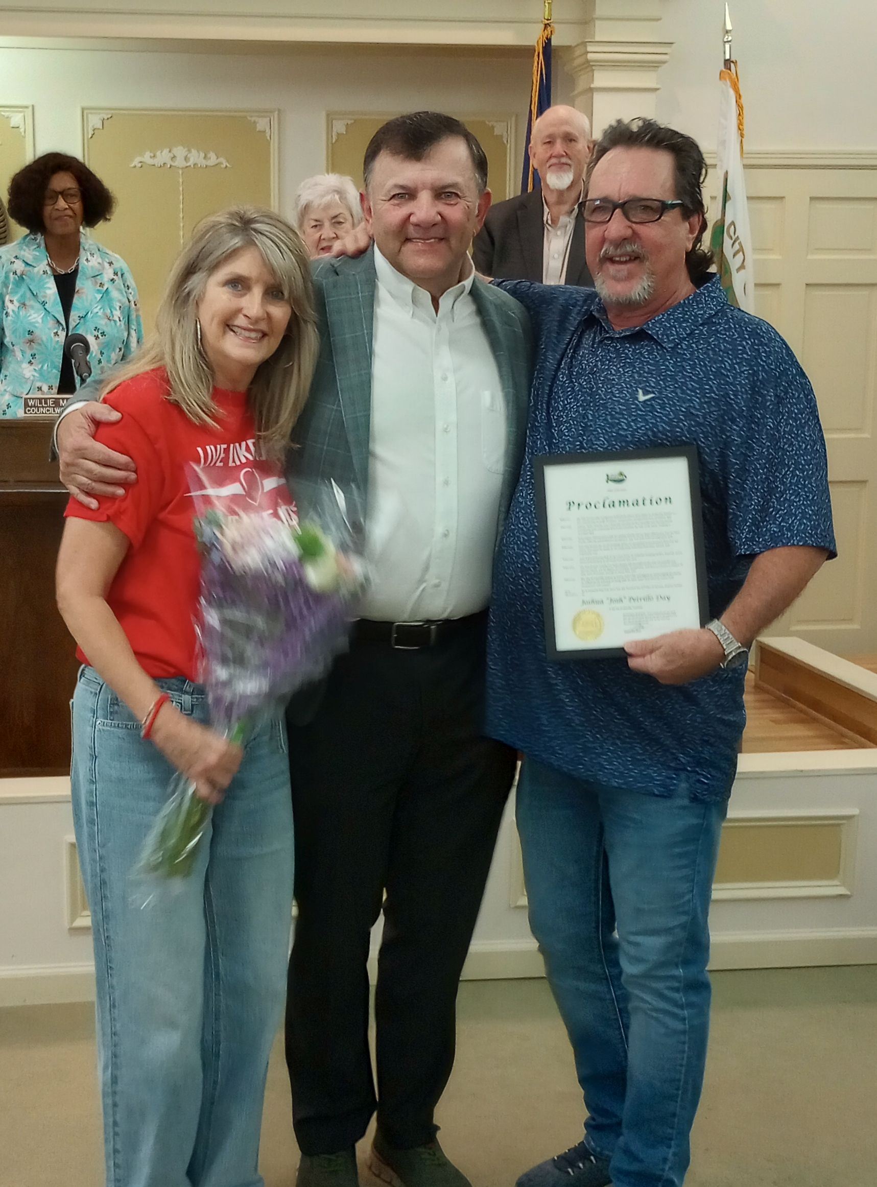 Lara Fulton, Mayor Rick Allen, and Jeff Fulton